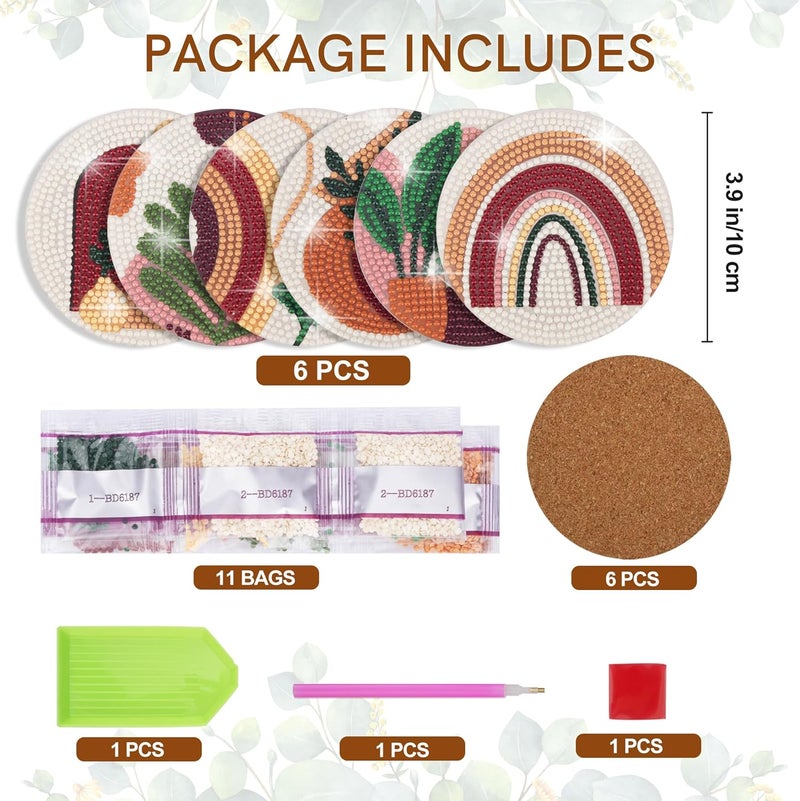 Temlum 6 Pcs Diamond Painting Coasters Kit, Abstract Plant Diamond Art Coasters for Beginners, Adults Small Diamond Painting Kit Art Craft Supplies - Image 2